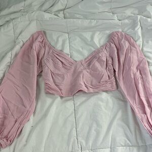 La Hearts Light Pink Puff-Sleeve Crop Top